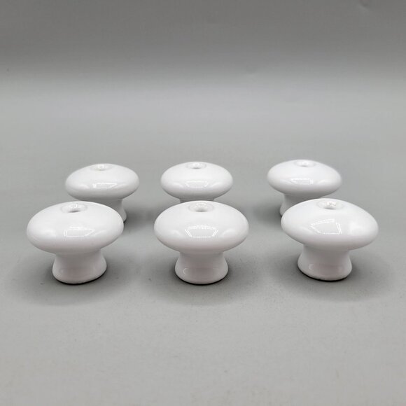 White Ceramic Drawer Knobs With Hardware Set of 6 - Picture 2 of 5